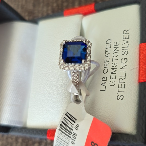 BEAUTIFUL BLUE & WHITE SAPPHIRE LAB CREATED GEMSTONE STERLING SILVER RING SIZE 7 - Picture 4 of 12